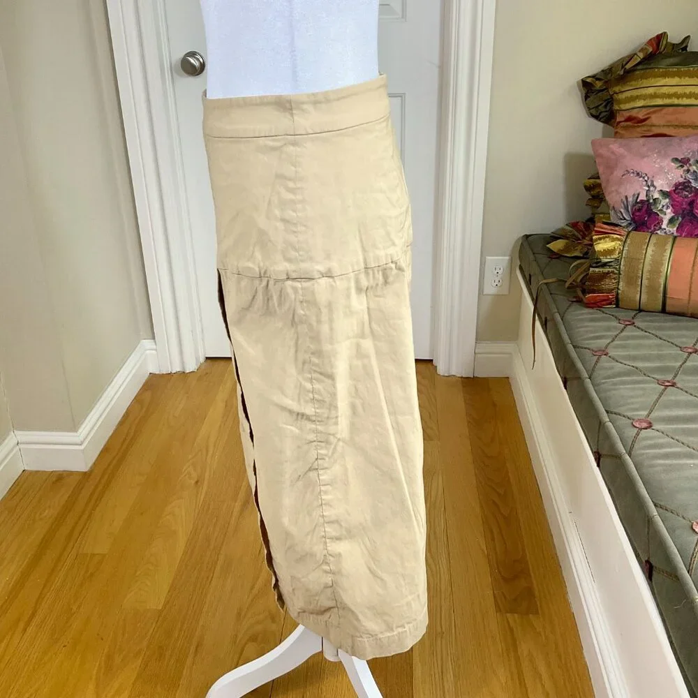 Anthropologie Skirt Linen Cotton Khaki Cream Toledo (6)